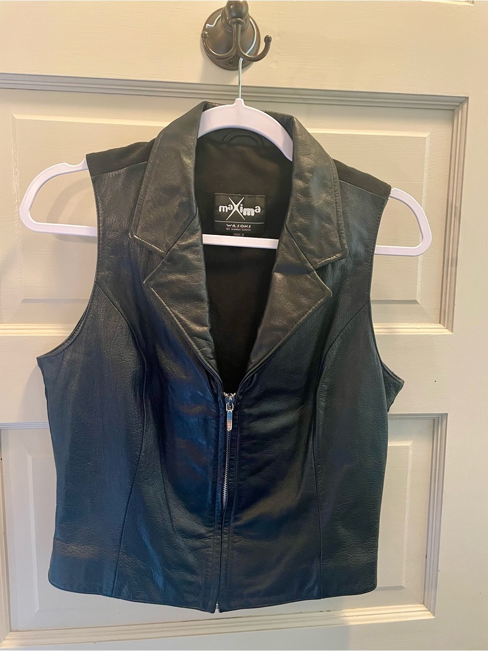 Wilson Black Leather Sleeveless Zip Vest